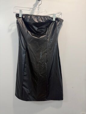 NWOT Strapless Black Faux Leather Mini Dress